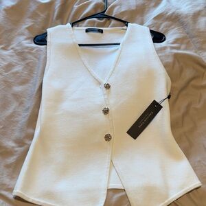 Women's Cream Button Front Vest